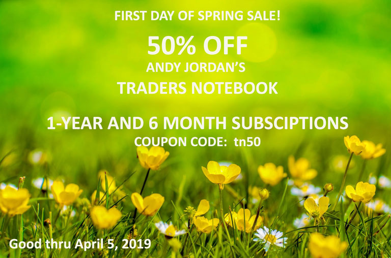 Andy Jordan Educator for Futures Trading Strategies on Spreads, Options, Swing/Day Trading offers 50% off of Traders Notebook