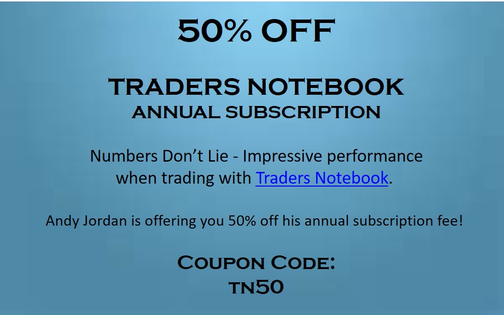 Trading Educators is offering 50% off Andy Jordan's annual subscription for Traders Notebook